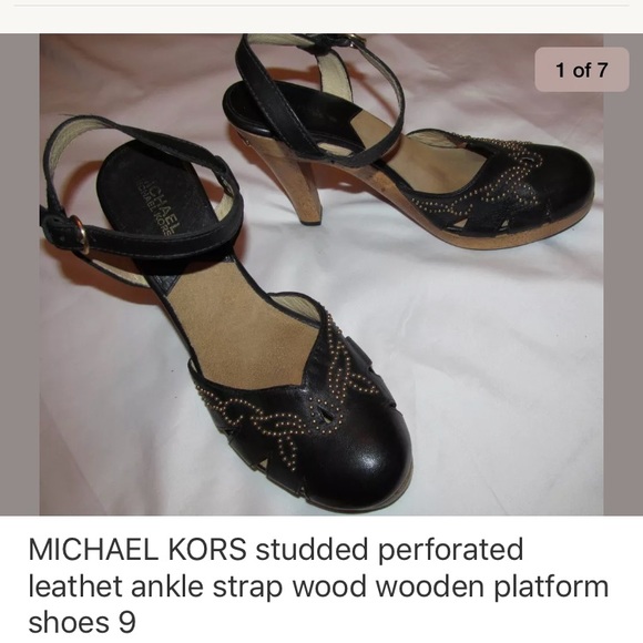 Michael Kors Shoes - MK studded perforated ankle strap wood wedge shoes